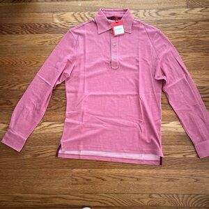 ISAIA Deep Pink Medium Long Sleeve Polo NWT Cotton Silk Made In Italy MSRP €315
